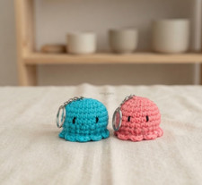 Handmade Crochet Jellyfish Octopus Keychain Combo Pack of 2 Pink Blue Bag Charm