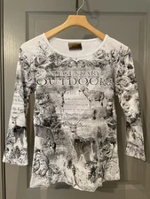 Legendary Outdoors Original Deer Gear Women’s Bling Long Sleeve White Shirt Sz L