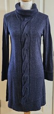 Spence Turtle Neck Sweater Dress Heather Grey Blue Angora and Lambs Wool Size L