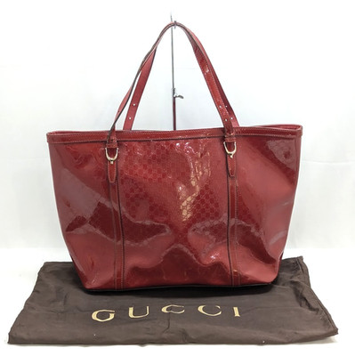 Gucci Enamel Leather Micro GG ToteBag Shoulder Bag Red 309613