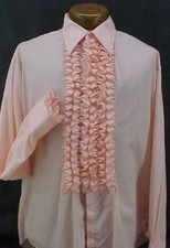 VINTAGE BIG RUFFLED TUXEDO SHIRT PINK  PINK 14.5/34