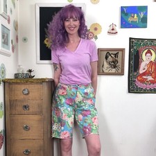 Vintage Floral Denim Shorts, 1990s Palmetto High Waisted Cut Offs Sz L