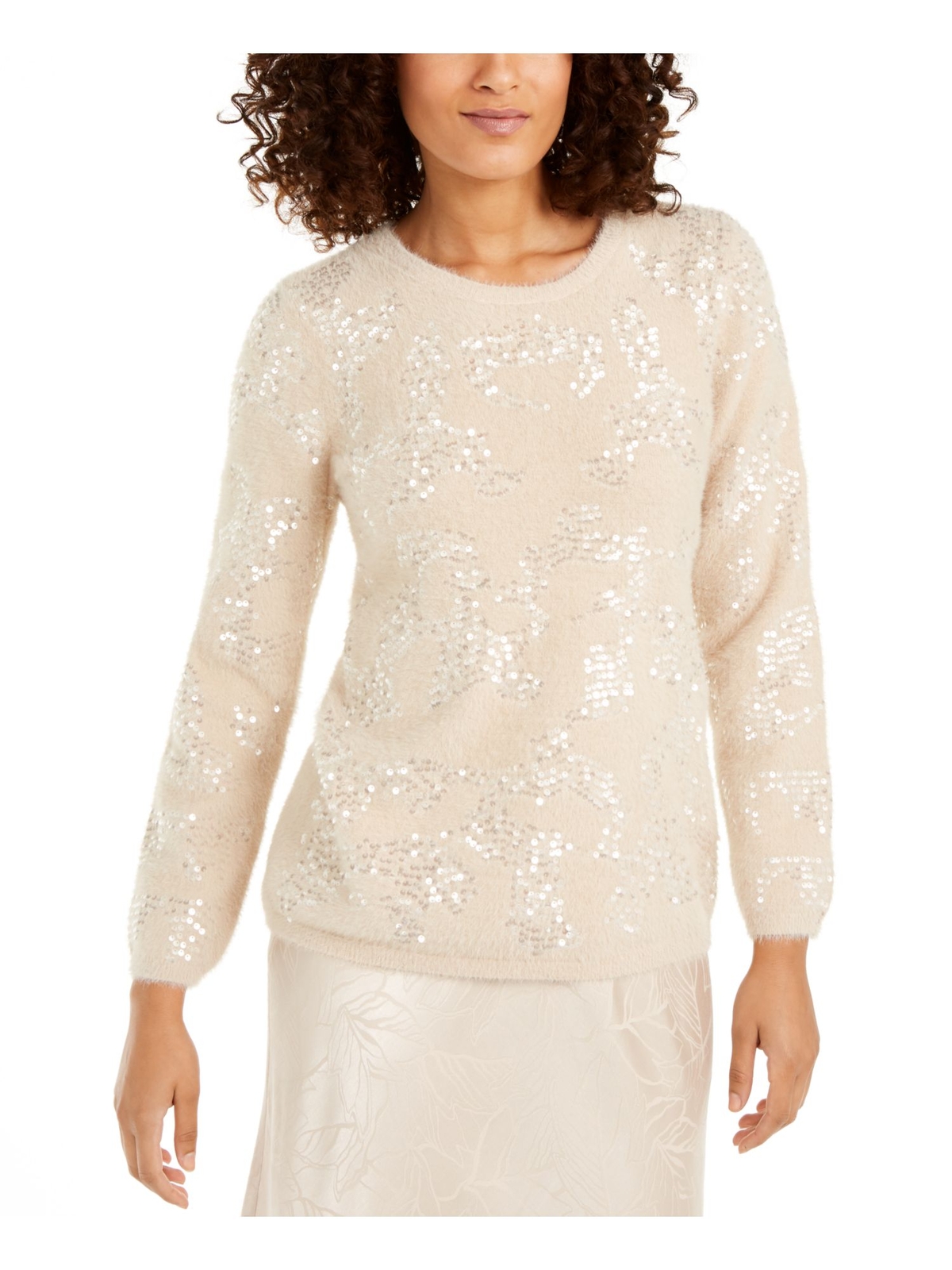 Женская бежевая вечерняя блузка ALFANI с длинным рукавом и драгоценным вырезом, расшитая блестками, 2XL