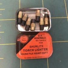 Vintage 7 Renewals No 2501X Shurlite Gas and Torch Lighter Round File Standard