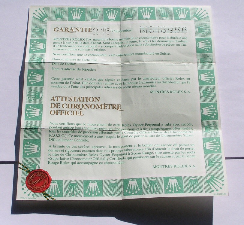 ROLEX69173 DATEJUST 保証書.ナンバータグ.冊子 Authentic 
