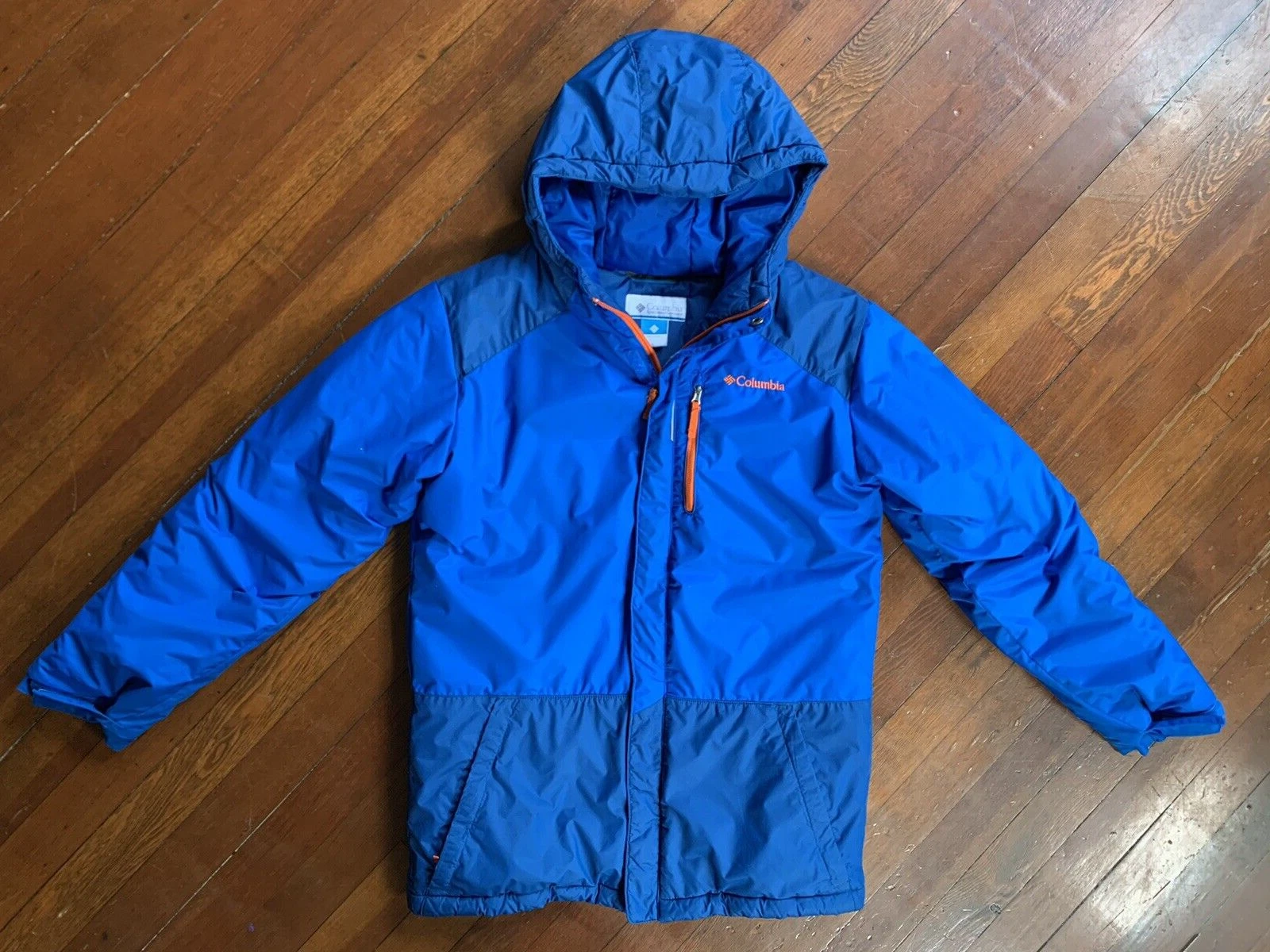 Columbia Youth L Puffer Jacket Coat Blue Zip Pockets Winter Hike Ski Camp Warm