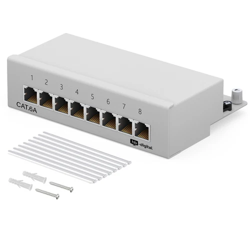 Patchfeld 8-Port Patchpanel Cat6A RJ45 geschirmt Desktop Aufputz 10GB LAN Cat 6a
