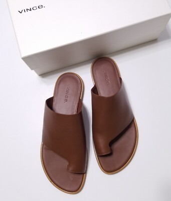 NIB Vince Edris Leather Sandal Slides in Cognac (Brown) $250