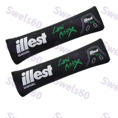 X2 Black JDM ILLEST BRIDE Seat Belt Cover Shoulder Pads Embroidery for Honda New