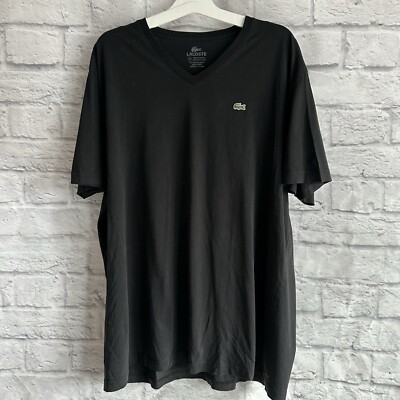 PREOWNED MENS LACOSTE BLACK V NECK TSHIRT SIZE