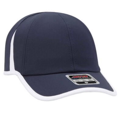 WHITE NAVY BLUE PERFORMANCE RUNNING HAT CAP GYM ADJUSTABLE UPF 50+ 6 PANEL LOW