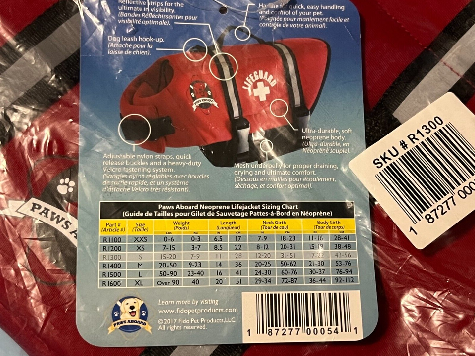 Paws Aboard Designer Red Neoprene Medium Dog Life Jacket Vest New w/tag