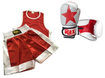 R-A-X Kinder Boxuniform 3er Set + Boxhandschuhe + Alter 3-14 Jahre R A X