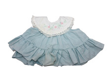 Vintage Baby Cradle Togs Dress Outfit 9 Months Blue White Prairie Floral CUTE