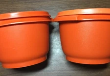 Two Tupperware Orange 886-5 And 886-4 Vintage Servalier Bowls 2½ Cups With Lids