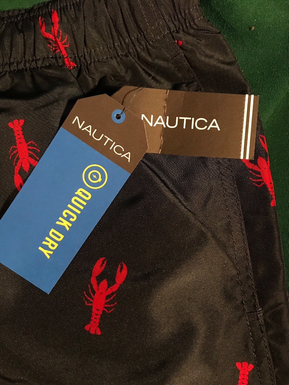 Nautica Men's L Navy Blue Red Lobster Nautical Quick Dry Bathing Suit trunks