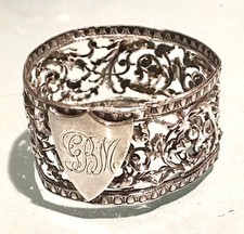 Vintage Antique England Sterling Silver Monogrammed Napkin Ring Holder Old Decor