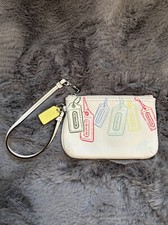 NEW Coach Wristlet Leather Off White Leather Mini Pouch Rainbow Tags RARE
