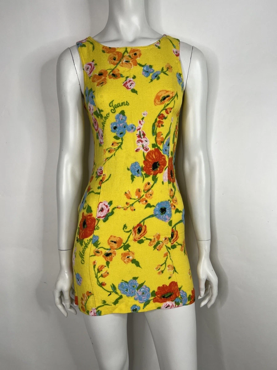 VTG MOSCHINO JEANS YELLOW FLORAL PRINT DRESS IT42 M eBay