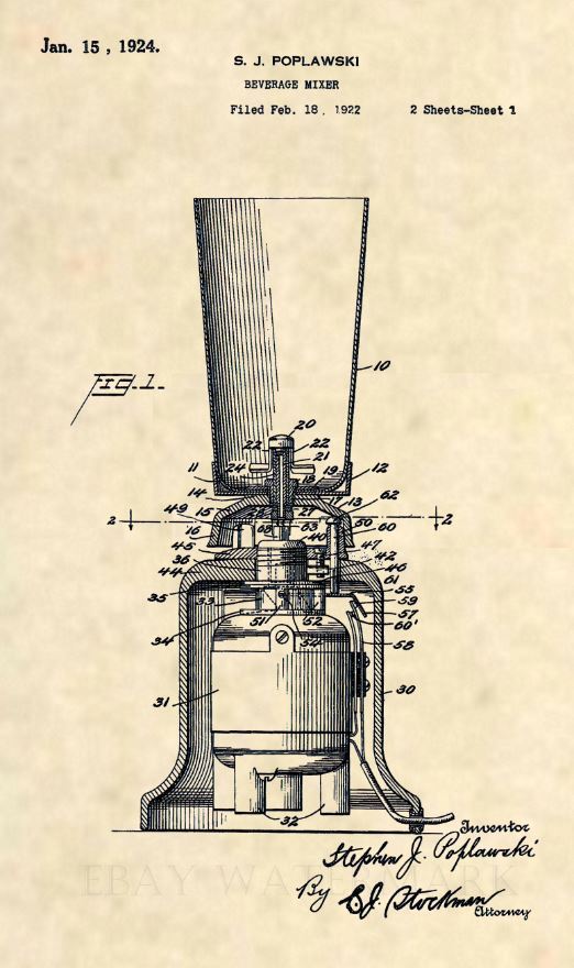 Official 1924 Blender US Patent Art Print Alcohol Mixer Vintage Bar Art 352 eBay