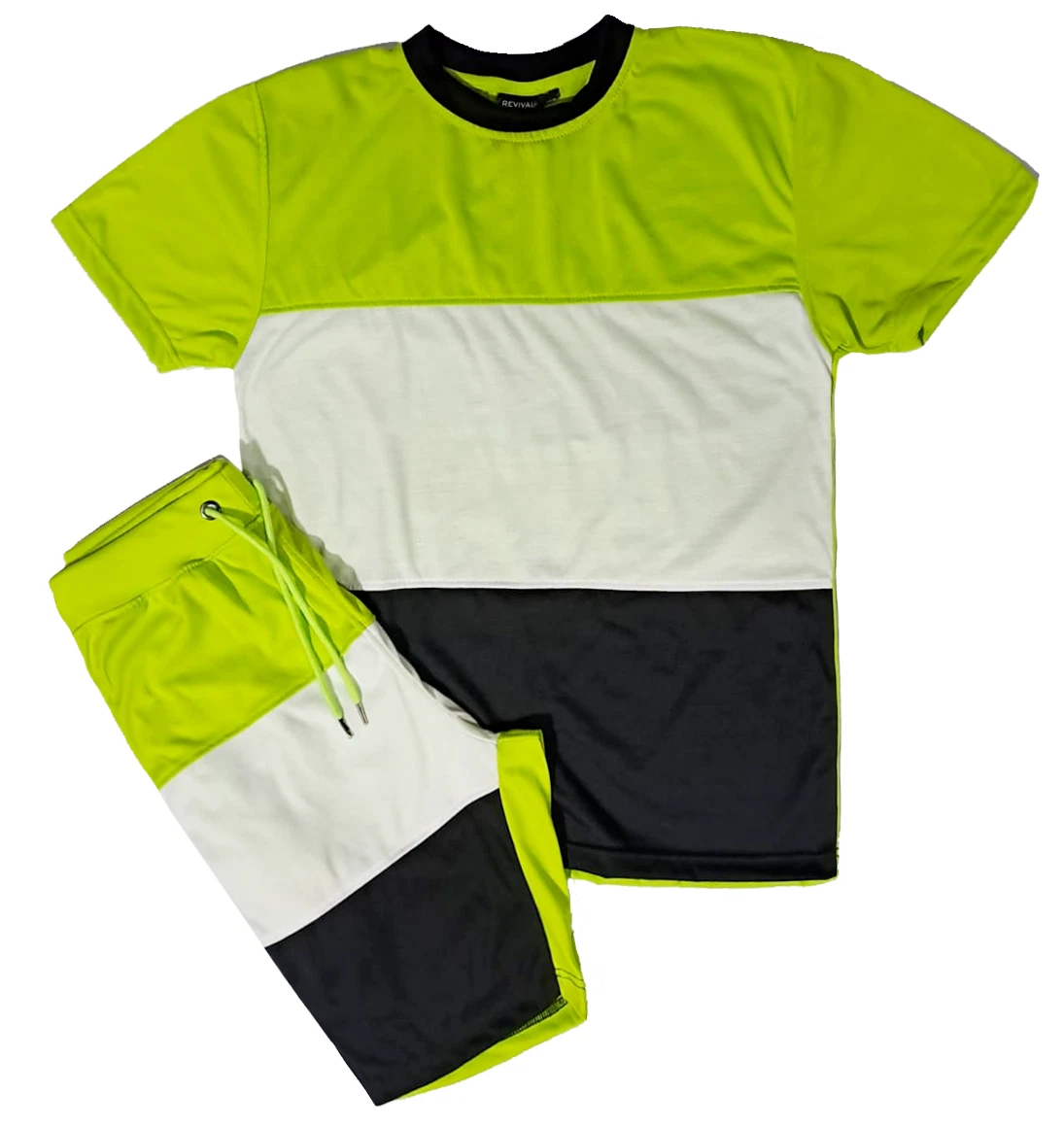 MEN 2-PIECE CREW NECK COLOR BLOCK COLORFUL SHORT SET MATCHING SUMMER (#222)