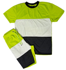 MEN 2-PIECE CREW NECK COLOR BLOCK COLORFUL SHORT SET MATCHING SUMMER  222 