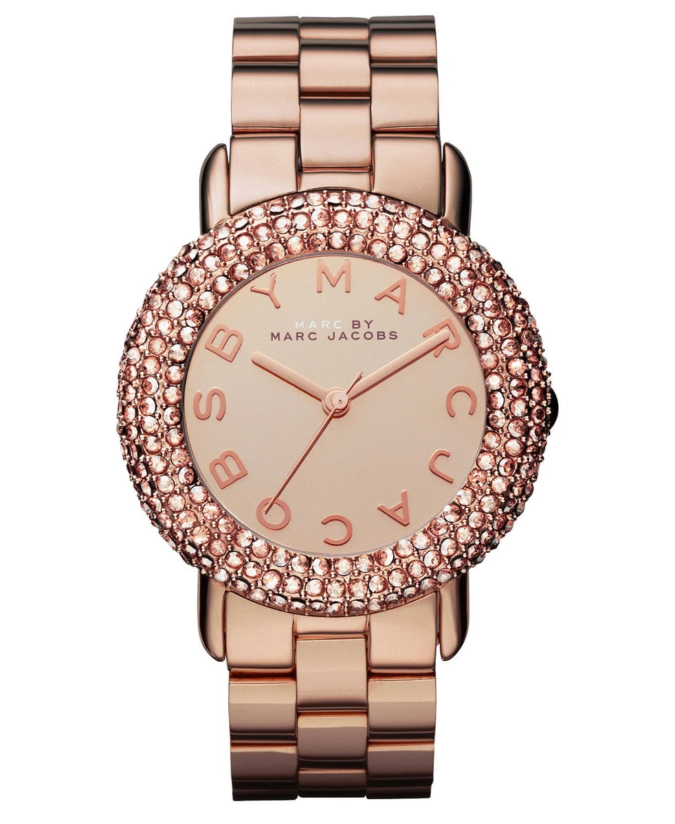 NEW MARC JACOBS MARCI ROSE GOLD TONE CRYSTAL S STEEL LINK BRACELET
