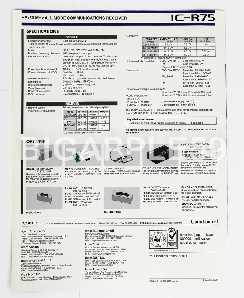 Sales Flyer Brochure For Icom IC-R75 Shortwave Radio Receiver - Image 3 of 3