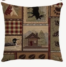 Bear Moose Stag Deer Fish Rustic Lodge Cabin Hunting Throw Pillow Cover Man Cave