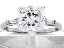 1.20 ct, 1 ct GIA Princess cut Diamond Engagement 14k Gold Ring with 2 baguettes