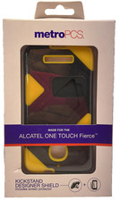 Funda protectora MetroPCS de doble capa con soporte para Alcatel One Touch Fierce - Amarilla