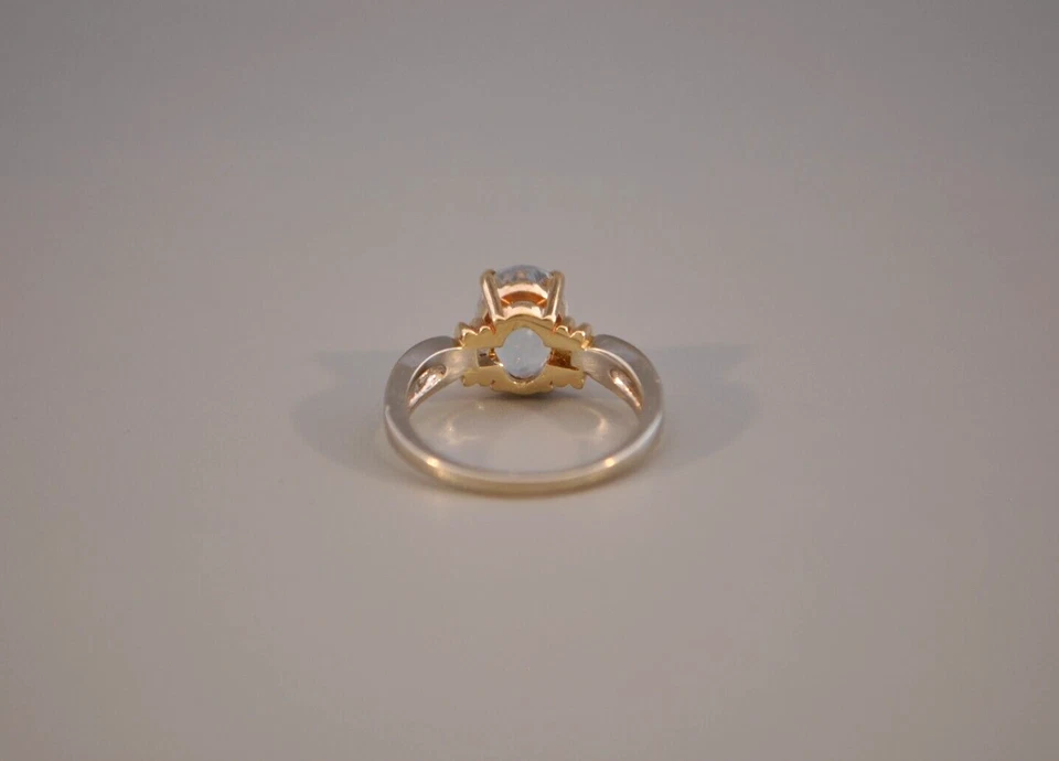 Anillo Topacio Azul Claro Natural Oro Sólido 14k - Piedras Preciosas Solitario Dos Tonos 7.75 Foto 4 de 4