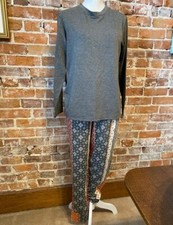 Cuddl Duds Grey Geo Stripe Boho Comfortwear Jogger Pajama Set New