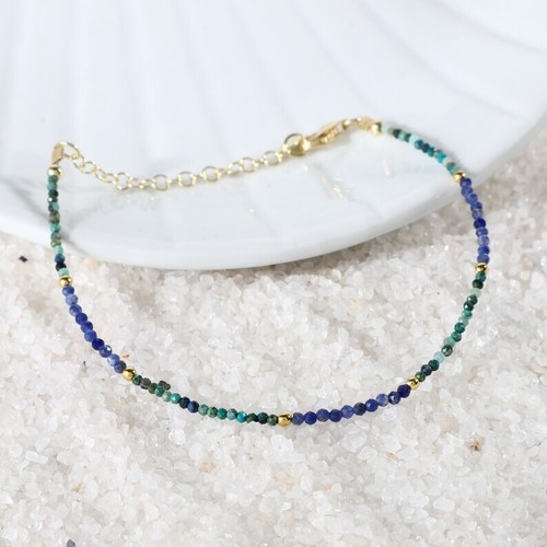 Lapis Lazuli & Turquoise Faceted Round Gemstone Beaded Handmade Bracelets 6-8'' - Picture 11 of 15