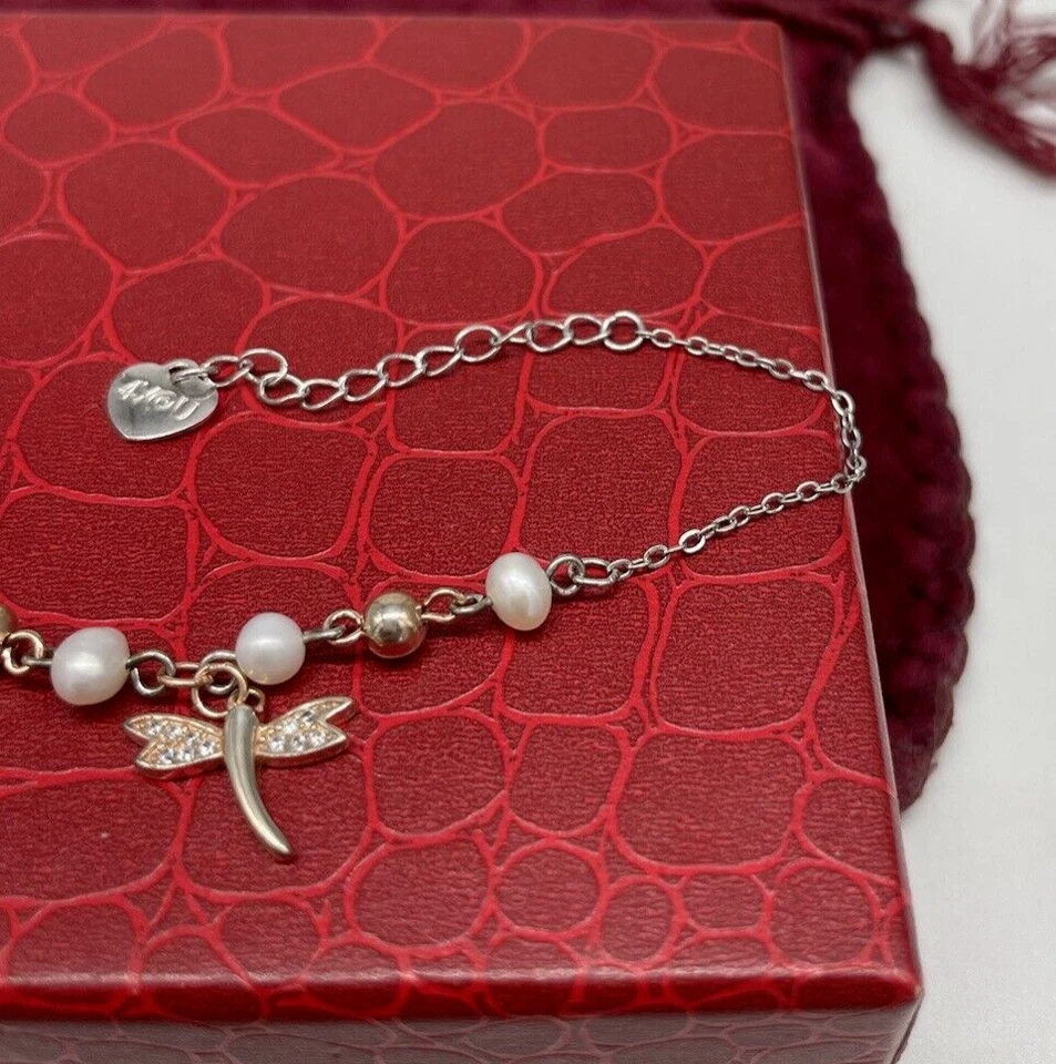 Bracciale femminile argento 925 ramato farfalla perle naturali misura regolabile - Immagine 4 di 4