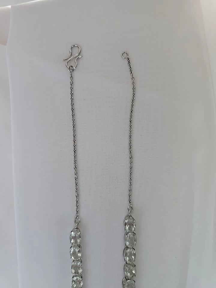 Sterling Silver Green Amethyst Necklace 16" Choker - Image 3 of 4
