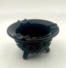 Fenton Vintage Black Glass Cauldron 3- Footed Ashtray/Trinket Dish