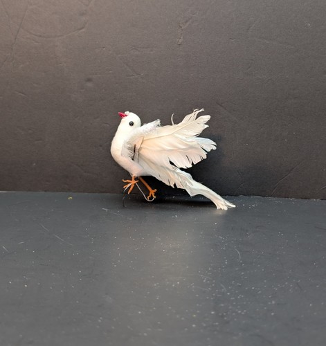 3 Vintage Christmas Spun Cotton Real Feather White Dove Bird Ornaments Japan - Picture 6 of 8