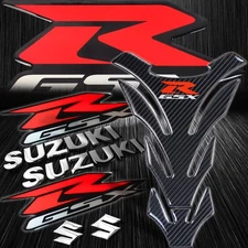 Real Carbon Fiber Tank Pad+6" Logo&Letter+GSXR Gixxer Emblem Sticker Chrome+Red