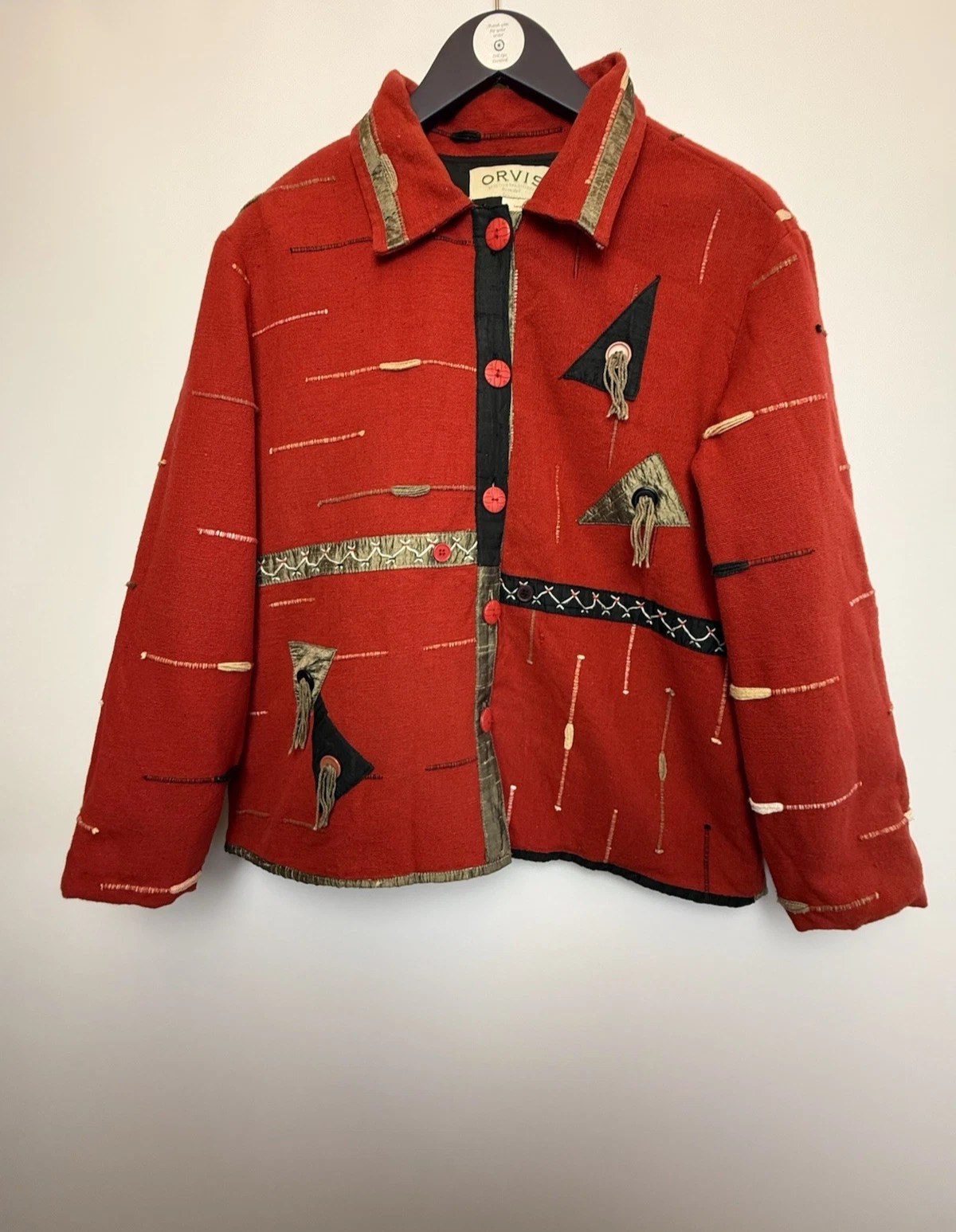 Orvis Western Boho Jacket Tasselled Artsy Embroidered Women's Size Large Red