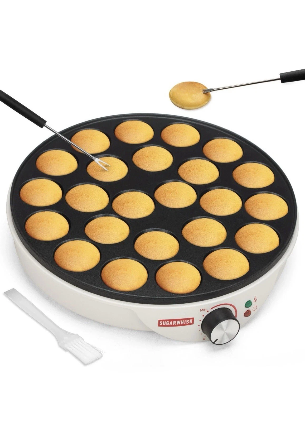 24 Slots Mini Pancakes Maker, Poffertjes Maker Pan, Thin Ebelskiver Aebleskiv...