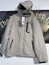 Moerdeng Mens M Waterproof Hooded Parka-Faux Fur Lined-light Gray NEW