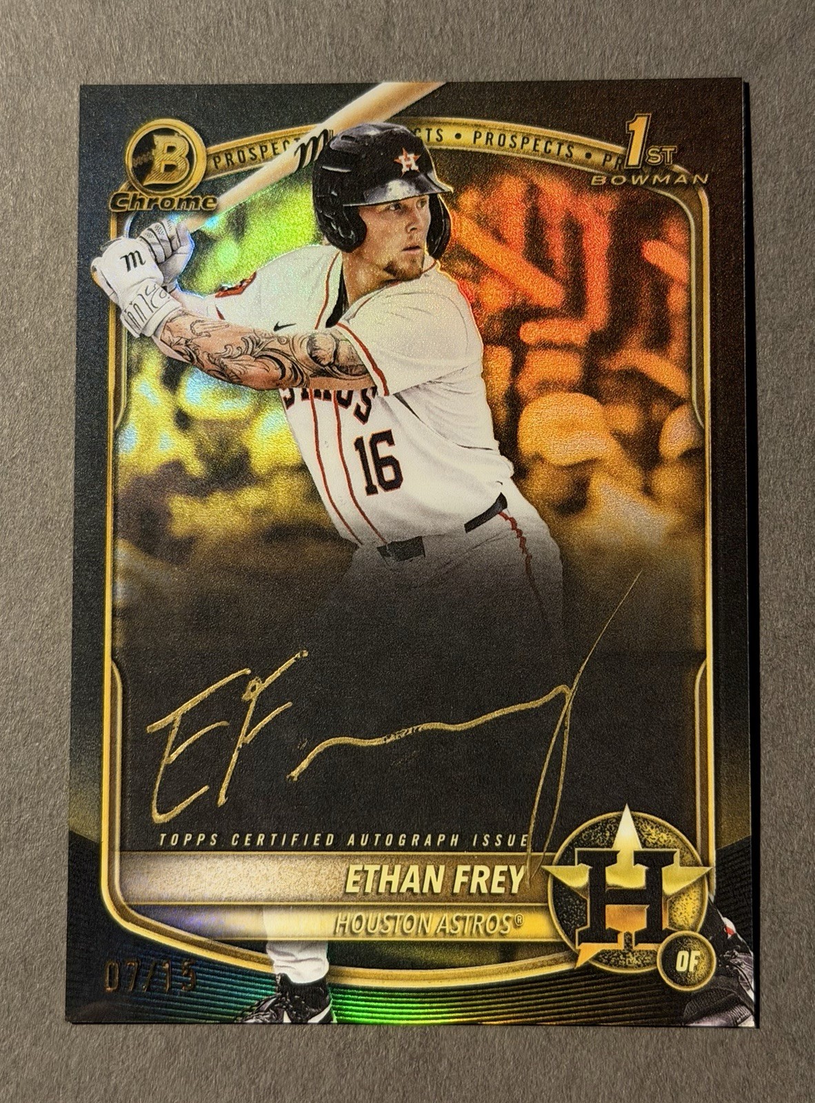 2025 Bowman Draft Ethan Frey Chrome Auto Gold Ink 1st Prospect #07/15 Astros