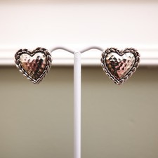 Jai earrings hammered hearts braided borders sterling silver 925 signed studs