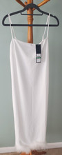 Rachel Roy White Slip Dress with Feather-Trimmed Hem (Size L)