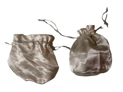 2  Satin Drawstring White Bag with Lace & Pearls Wedding, Communion purse
