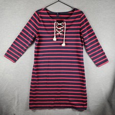 Gap Dress Womens Medium Red Blue Striped TShirt Lace Up Nautical 3/4 Sleeve