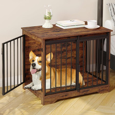 31.9" Dog Crate Furniture with Barn Door, Heavy Duty Dog Kennel Indoor with 2 Do