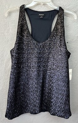 Worth New York Pant Suit Sequins Size 12 New! Tank Wide Leg 2-piece Navy Blue