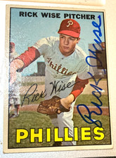 1967 TOPPS  RICK WISE  SIGNED AUTO BASEBALL CARD#37  +CERT